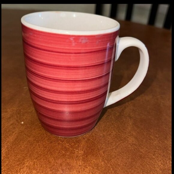 Set Of 6  Stoneware Mugs In White & Red - Picture 7 of 14